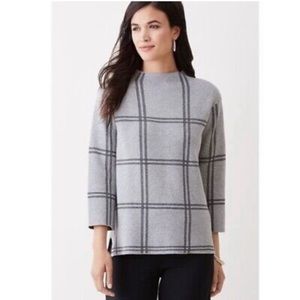 J Jill Mock Neck 3/4 Sleeve Windowpane Sweater S